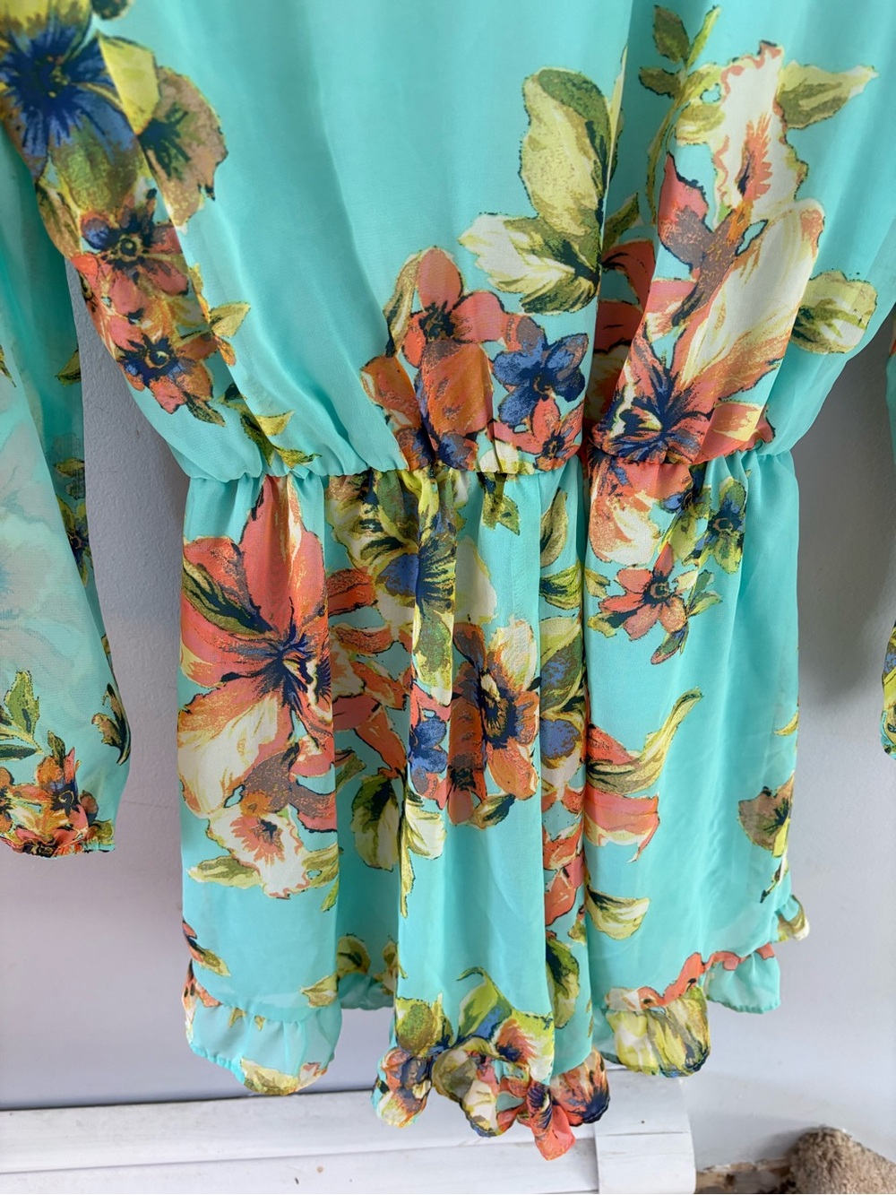 About A Girl Turquoise Floral Long-Sleeve Romper - Picture 5 of 7